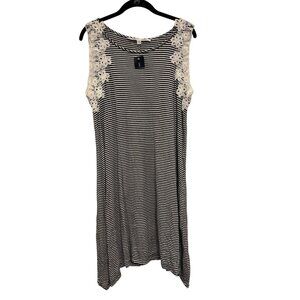 Max Studio Striped Sleeveless Dress Lace Accents L Black/White